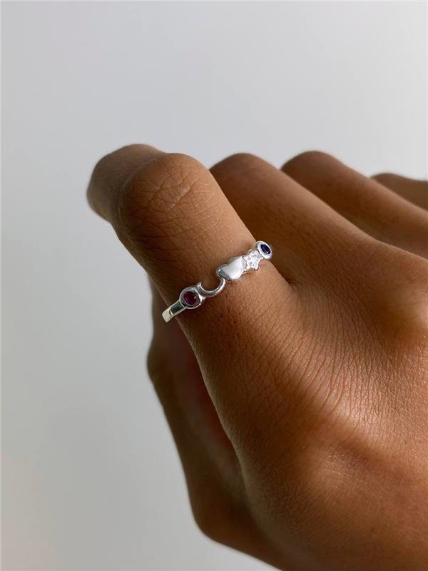 ANEL LUA/CORAÇÃO/ESTRELA COM DETALHES EM ZIRCÔNIA COLOR, PRATA 925