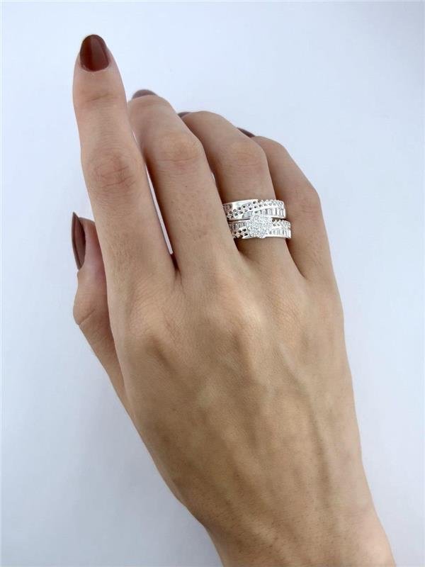 ANEL DUPLO SOLITÁRIO FLOR COM ZIRCÔNIA