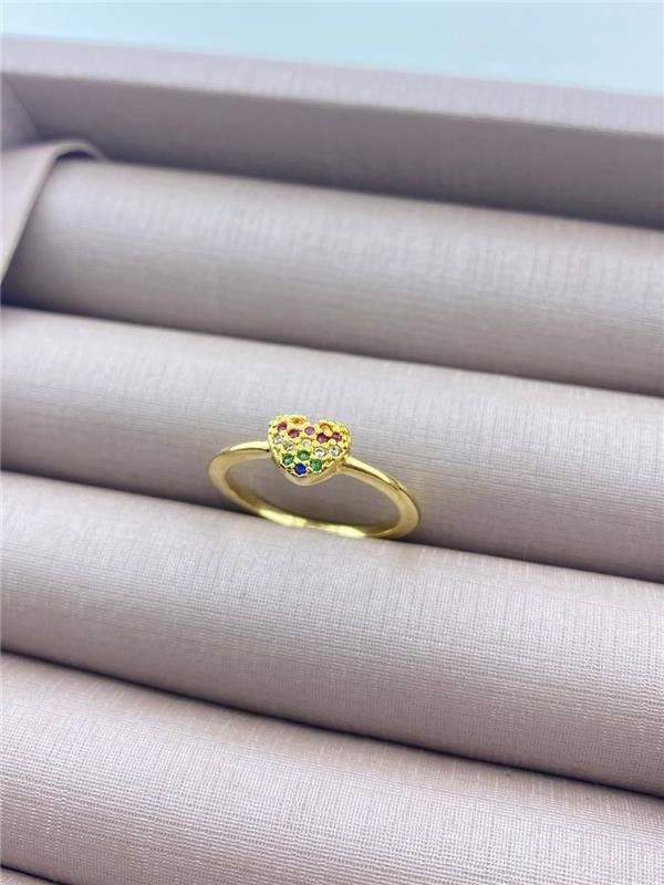 ANEL CORAÇÃO CHEIO MIX COLOR CRAVEJADO