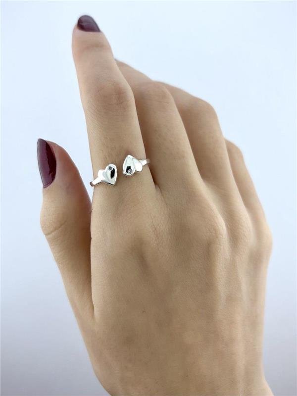 ANEL 2 CORAÇÕES C/PONTO LUZ ABERTO