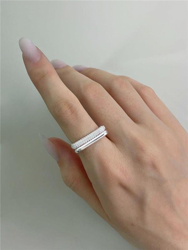 ANEL SINETE DUPLO LISO E ZIRCÔNIA