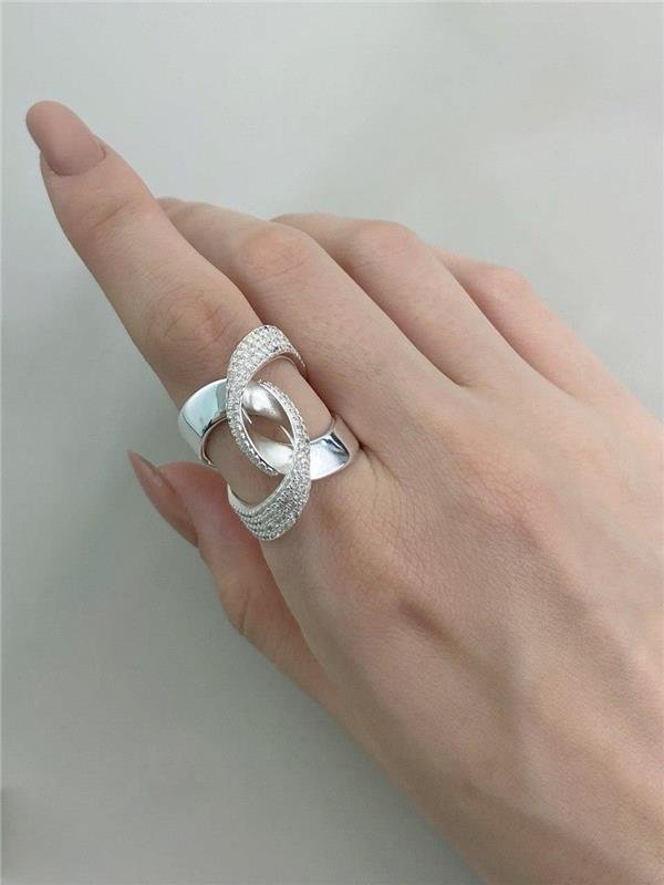 ANEL ELO ENTRELAÇADO LISO E ZIRCÔNIA