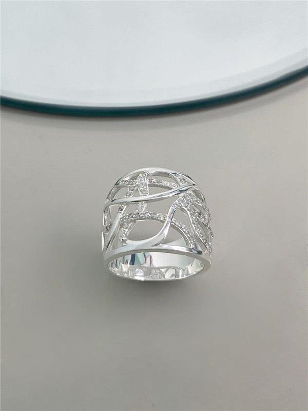 ANEL LARGO EM ARABESCO C/ZIRCÔNIA