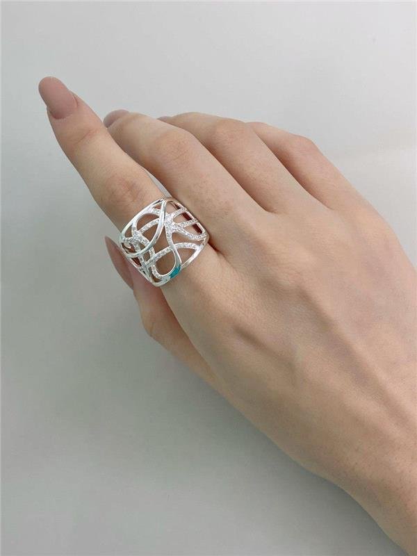 ANEL LARGO EM ARABESCO C/ZIRCÔNIA