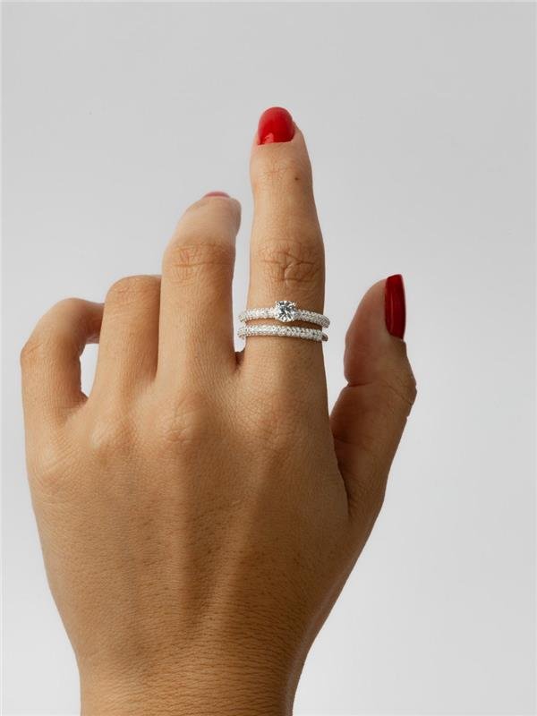 ANEL DUPLO SOLITÁRIO ABAULADO CRAVEJADO