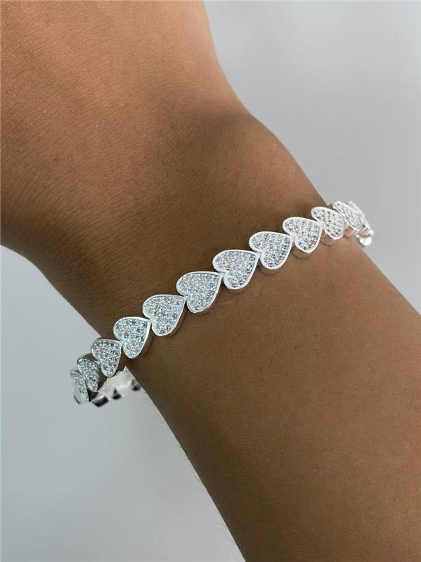 BRACELETE RÍGIDO CORAÇÃO LISO E CRAVEJADO