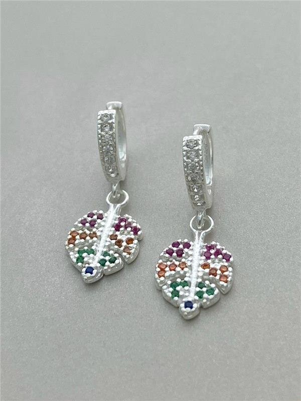 BRINCO ARGOLINHA PINGENTE FOLHA COLOR