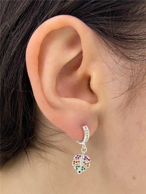 BRINCO ARGOLINHA PINGENTE FOLHA COLOR