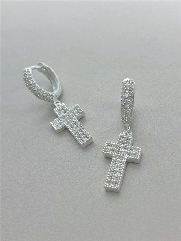 BRINCO ARGOLA PING CRUZ CRAVEJADO