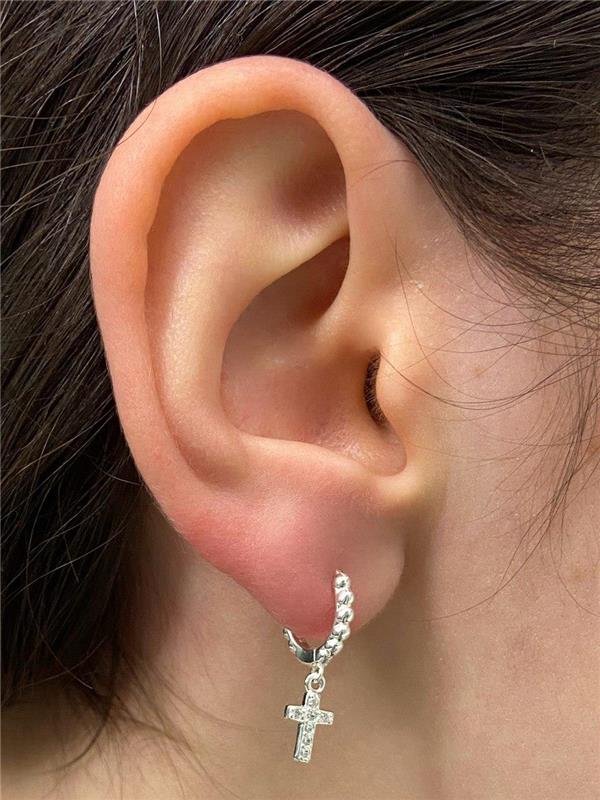 BRINCO ARGOLINHA BOLINHA PINGENTE CRUZ