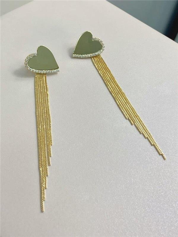 BRINCO CORAÇÃO C/FRANJA E ZIRCÔNIA