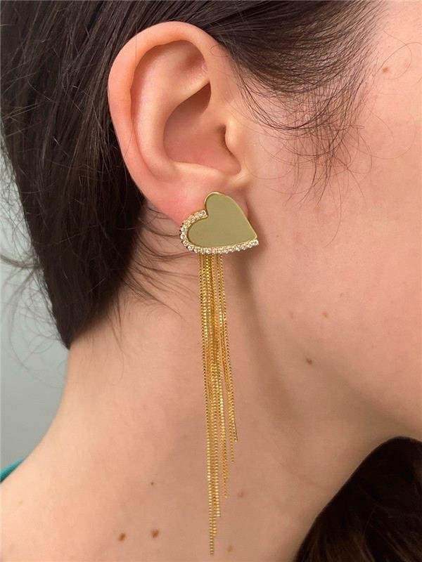 BRINCO CORAÇÃO C/FRANJA E ZIRCÔNIA