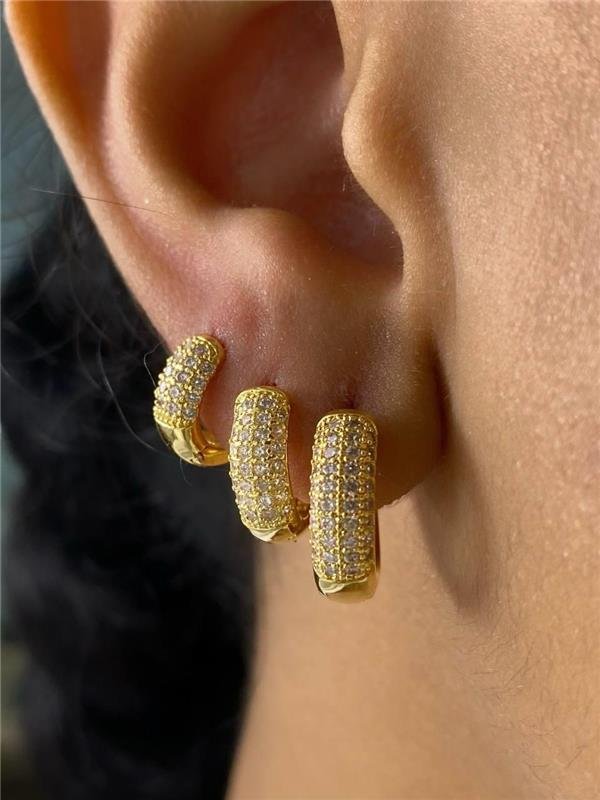 BRINCO TRIO ARGOLINHA ABAULADO C/ZIRCÔNIA