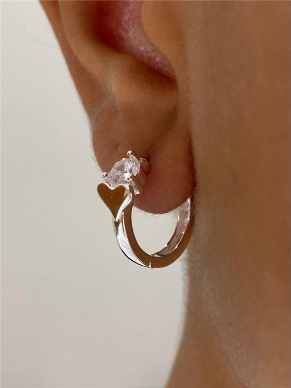 BRINCO ARGOLINHA C/CORAÇÃO LISO E ZIRCÔNIA