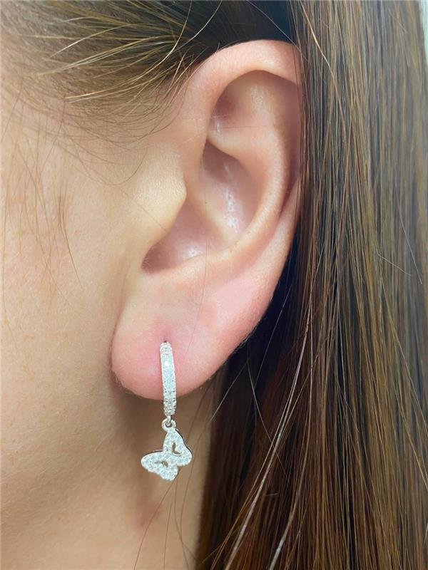 BRINCO ARGOLA C/ PINGENTE BORBOLETA ZIRCÔNIA