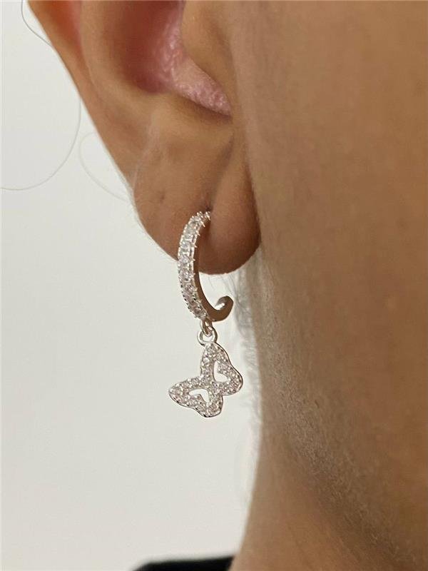 BRINCO ARGOLA C/ PINGENTE BORBOLETA ZIRCÔNIA