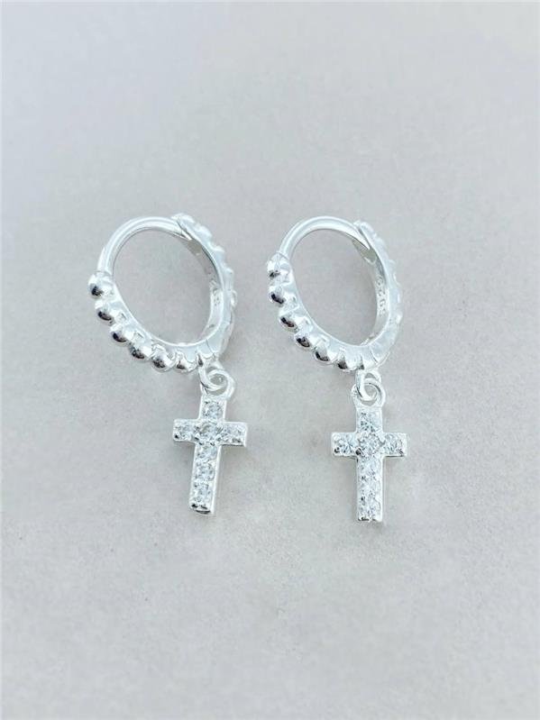 BRINCO ARGOLINHA PINGENTE CRUZ C/ZIRCÔNIA