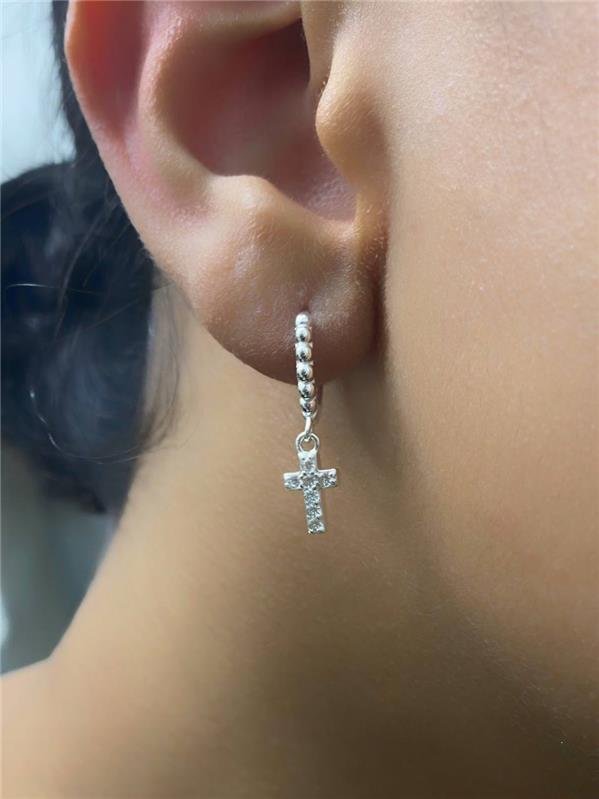 BRINCO ARGOLINHA PINGENTE CRUZ C/ZIRCÔNIA