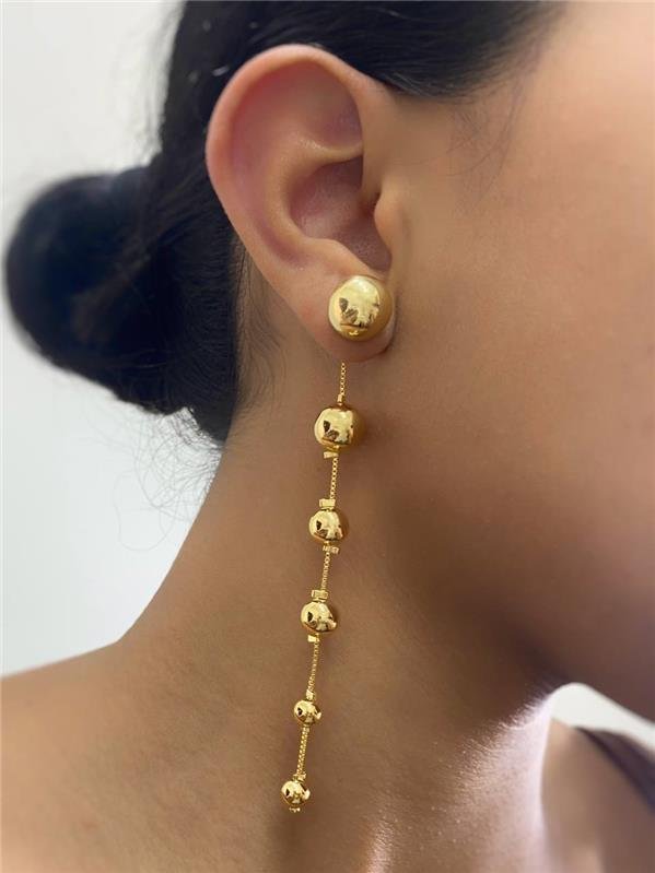 BRINCO PINGENTE FIO ESFERA MAIOR E MENOR