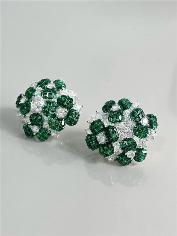 BRINCO FLORES CÚBICOS CRISTAL/VERDE