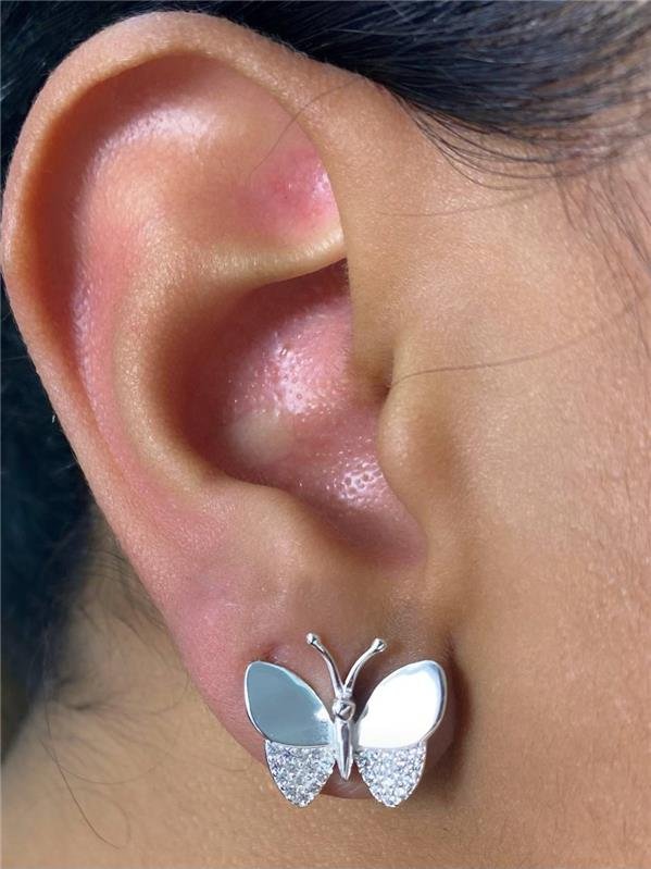 BRINCO BORBOLETA LISA E ZIRCÔNIA