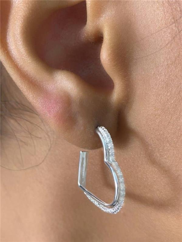 BRINCO FIO CORAÇÃO LISO E ZIRCÔNIA 2CM