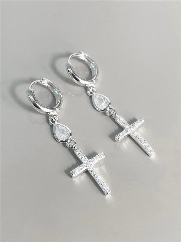 BRINCO ARGOLA C/PINGENTE GOTA E CRUZ