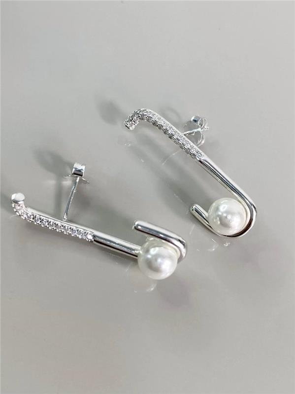 BRINCO GANCHO C/PÉROLA E ZIRCÔNIA