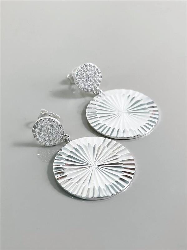 BRINCO PINGENTE CÍRCULO C/TEXTURA E ZIRCÔNIA