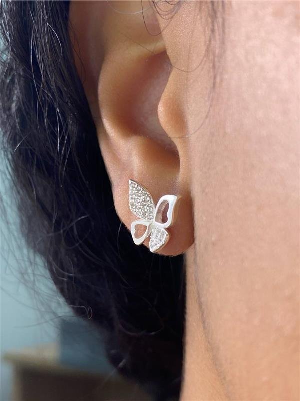 BRINCO BORBOLETA ZIRCÔNIA E VAZADO