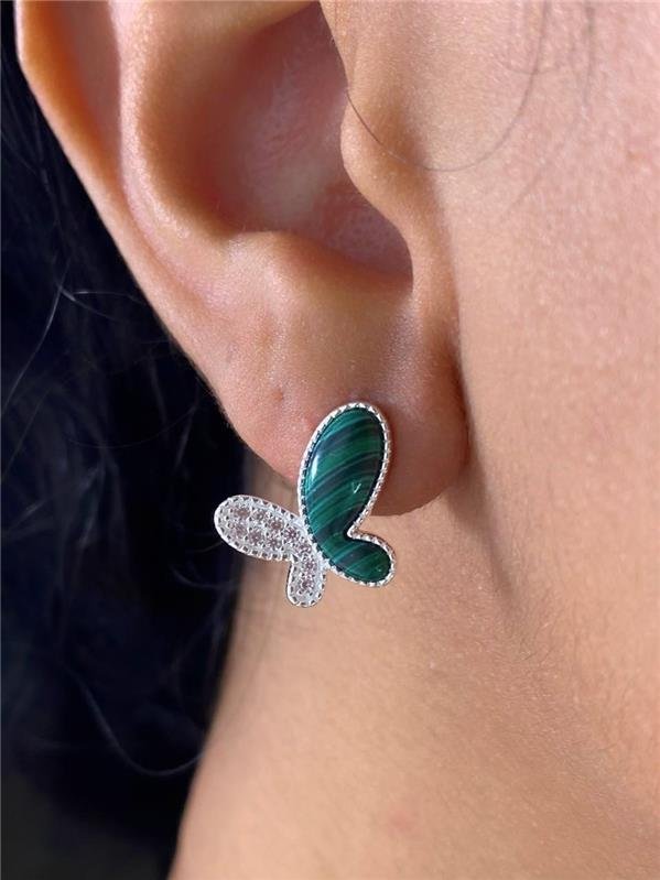BRINCO BORBOLETA ZIRCÔNIA E PEDRA VERDE