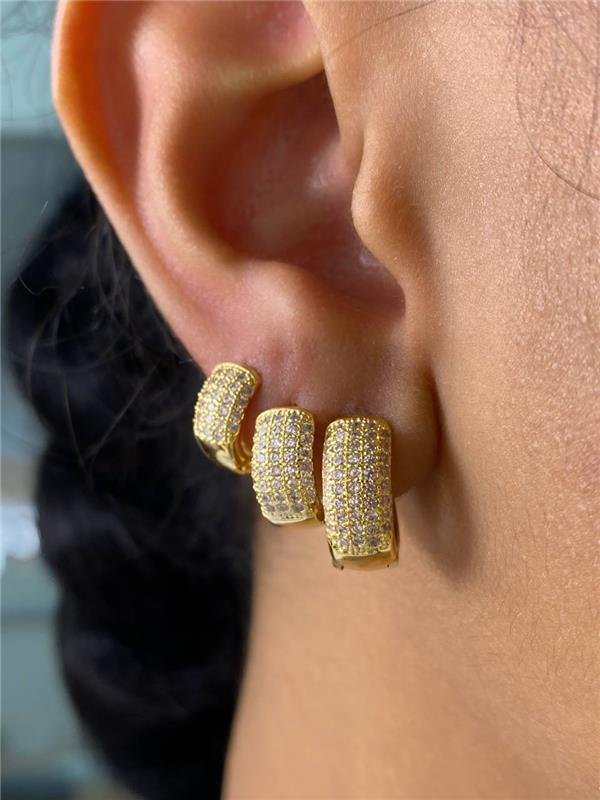 BRINCO TRIO ARGOLINHA ABAULADO C/ZIRCÔNIA