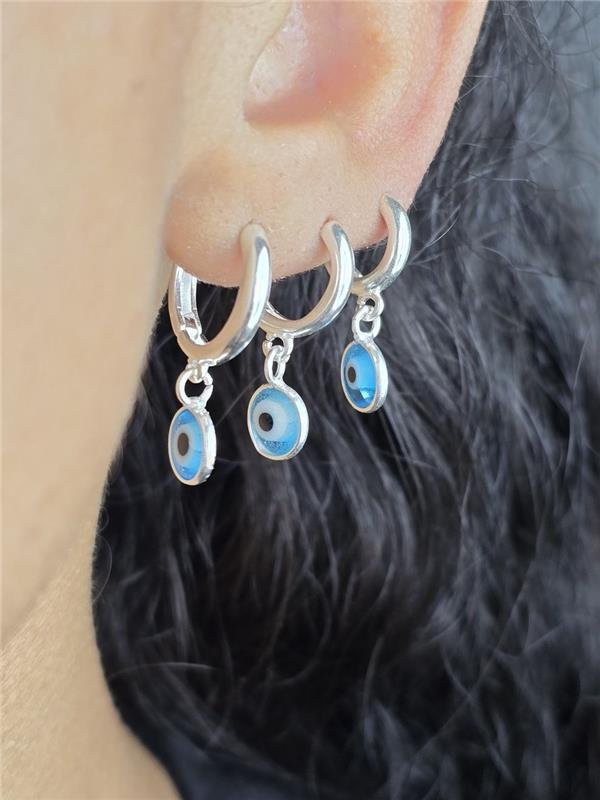 BRINCO TRIO ARGOLINHA PINGENTE OLHO GREGO