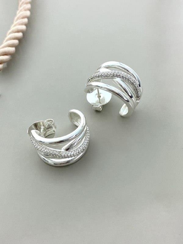 BRINCO MEIA ARGOLA C/FIOS LISO E ZIRCÔNIA