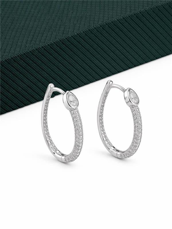 BRINCO OVAL COM PONTO LUZ GOTA CRAVEJADO