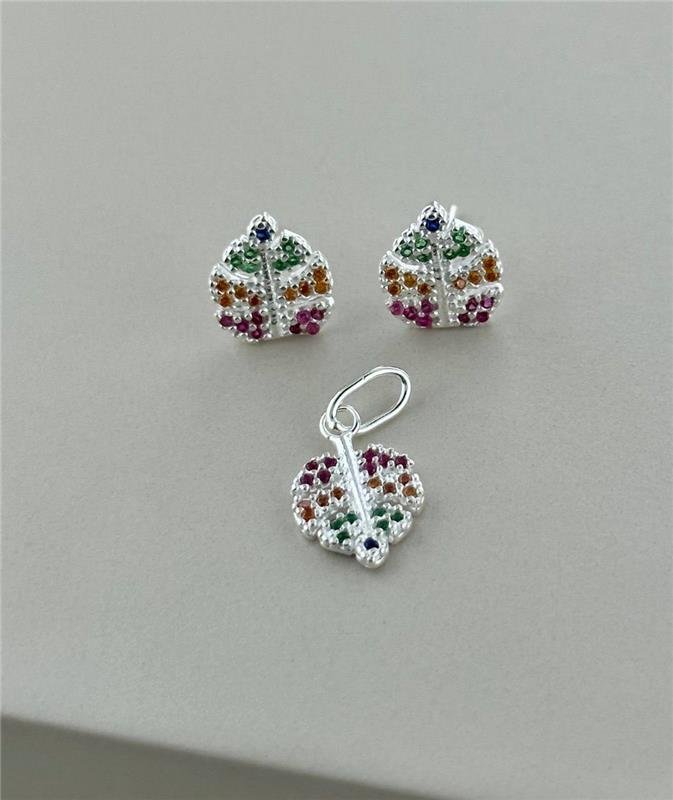 CONJUNTO BRINCO+PINGENTE FOLHA COLOR