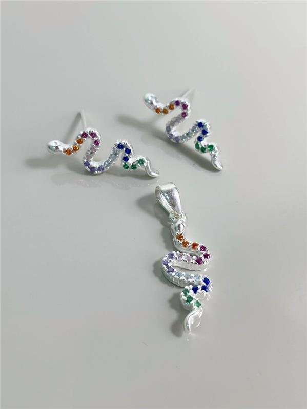 CONJUNTO BRINCO+PINGENTE SERPENTE COLOR