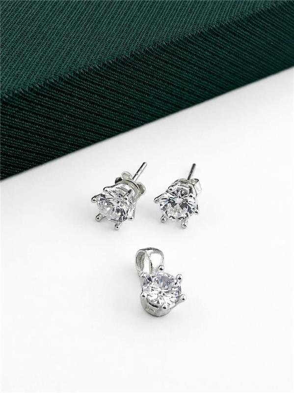 CONJUNTO BRINCO+PINGENTE PONTO LUZ 7MM