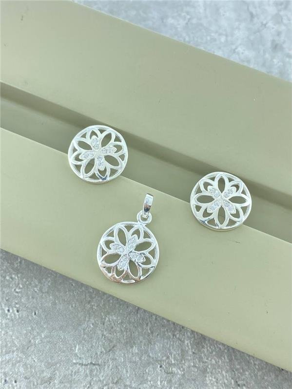 CONJUNTO BRINCO+PINGENTE MANDALA FLOR
