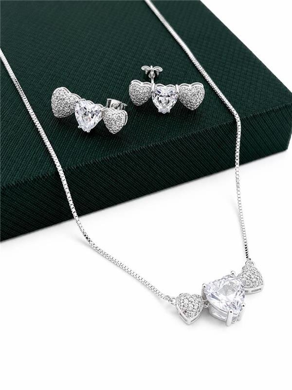 CONJUNTO V15 TRÊS CORAÇÕES COLAR+BRINCO
