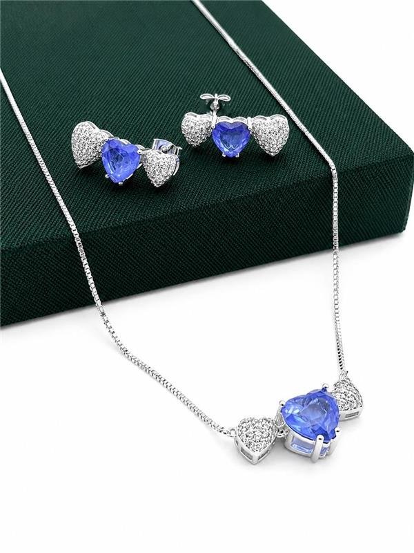 CONJUNTO V15 TRÊS CORAÇÕES COLAR+BRINCO