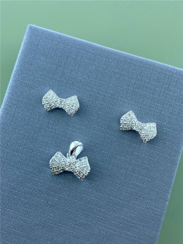 CONJUNTO BRINCO+PINGENTE LAÇO C/ZIRCÔNIA