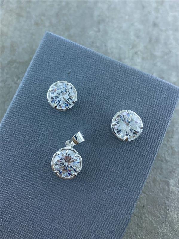 CONJUNTO BRINCO+PINGENTE REDONDO C/PONTO LUZ