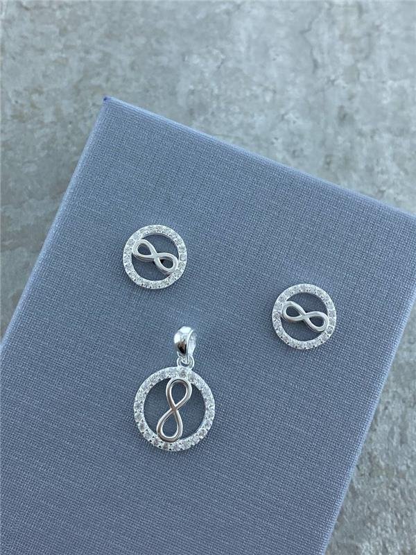 CONJUNTO BRINCO+PINGENTE REDONDO INFINITO