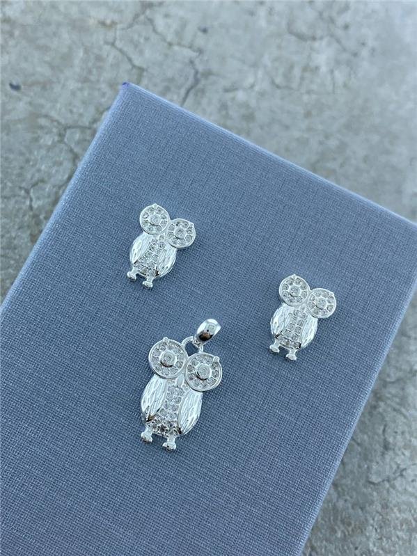 CONJUNTO BRINCO+PINGENTE CORUJA C/ZIRCÔNIA