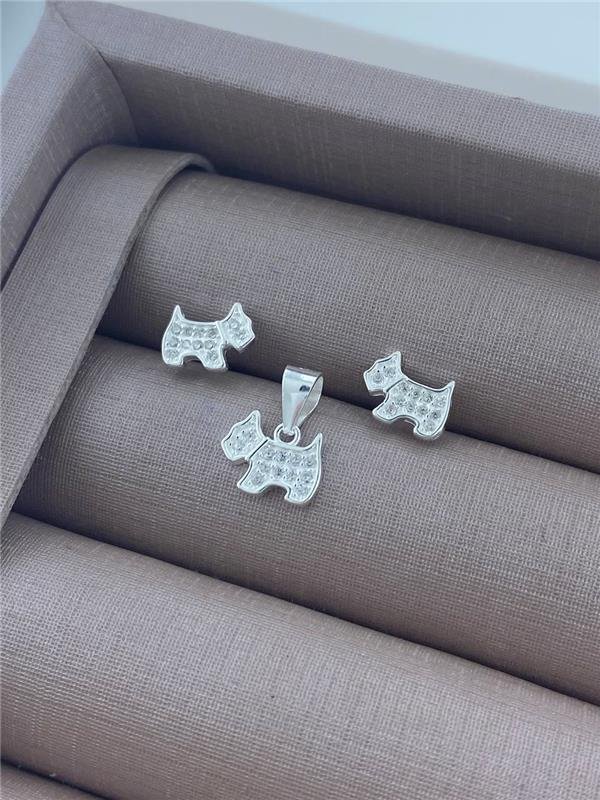 CONJUNTO BRINCO+PINGENTE CACHORRO C/ZIRCÔNIA
