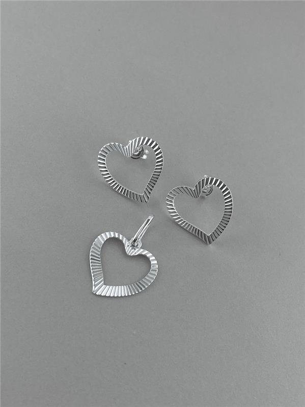 CONJUNTO BRINCO+PINGENTE CORAÇÃO VAZADO C/TEXTURA