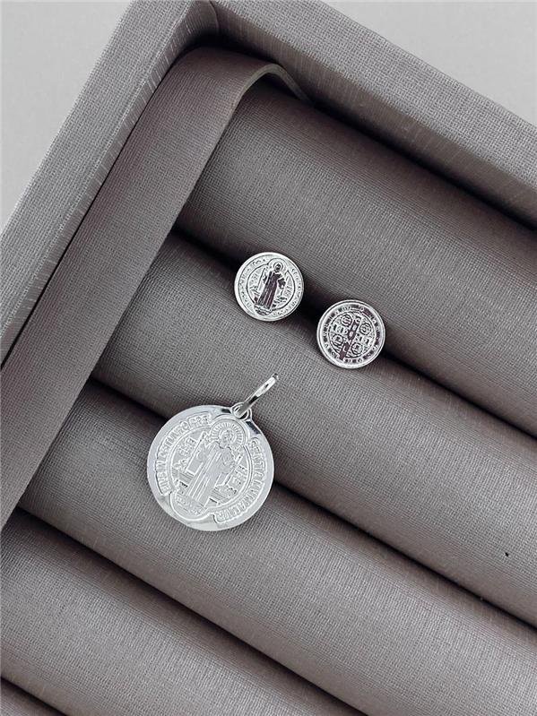 CONJUNTO BRINCO+PINGENTE MEDALHA SÃO BENTO