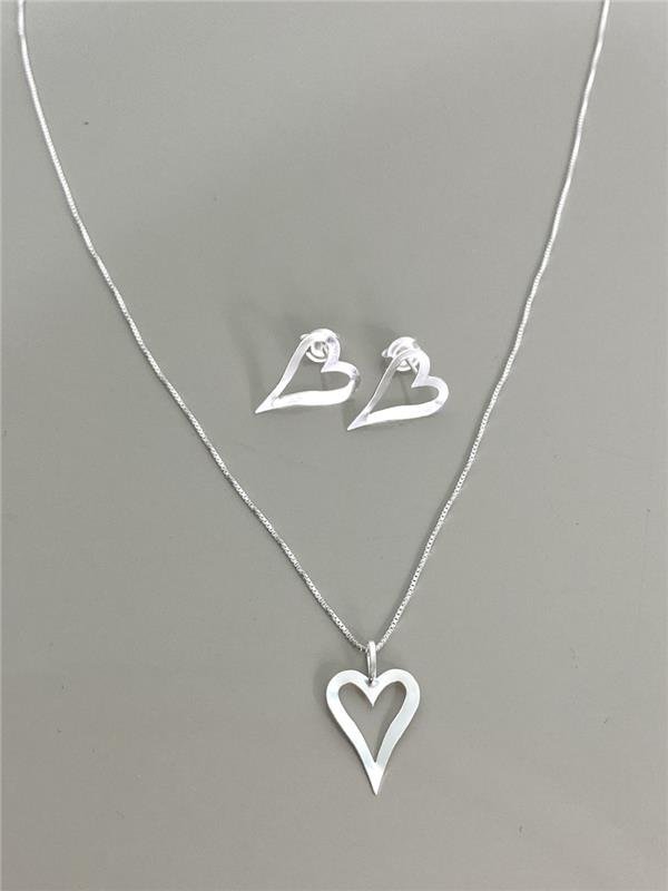 CONJUNTO COLAR+BRINCO CORAÇÃO VAZADO 45CM