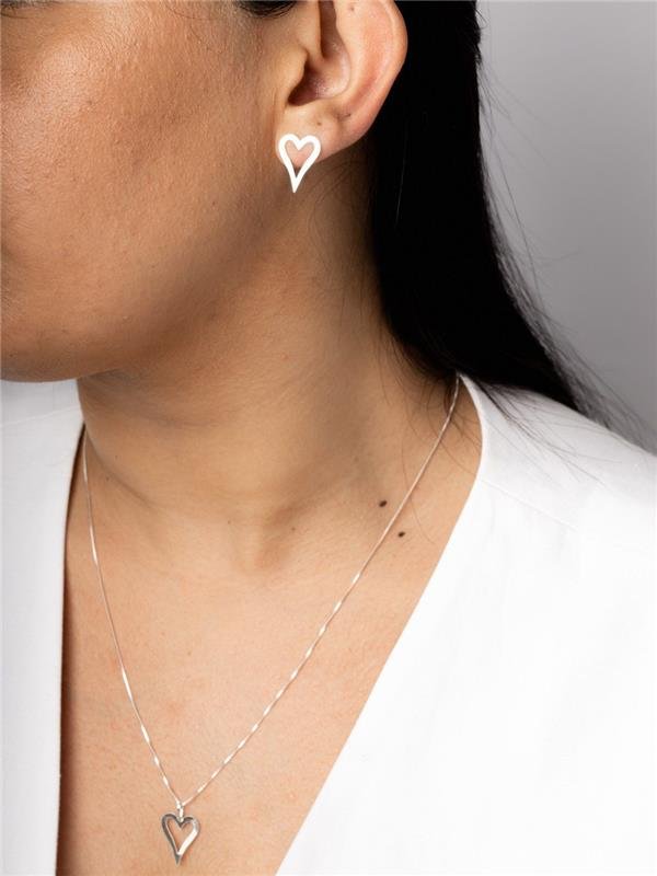 CONJUNTO COLAR+BRINCO CORAÇÃO VAZADO 45CM